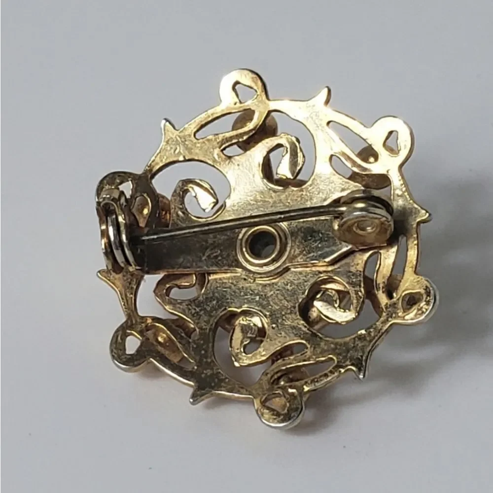 VINTAGE JELLY BELLY Goldtone Brass & Rhinestone Pin Brooch
